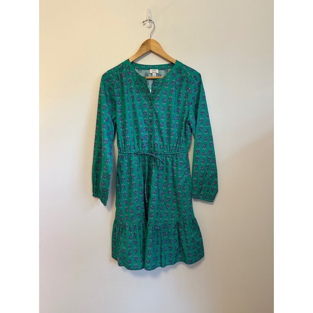 NWT J. Crew Green Floral Cotton Long Sleeve Mini Dress | Size 2